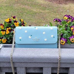 Kate Spade New York Leather Crossbody purse with embroidered flowers and chain